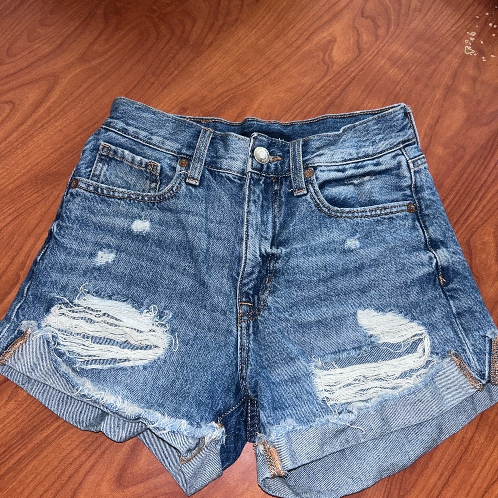 Aeropostale Ripped Denim Jean Shorts - Blue